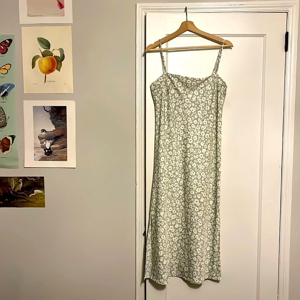 Satin Floral Slit Dress